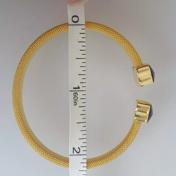 Tous Gold-Colored IP Steel Mesh Cuff Bracelet With Amethyst - Picture 3 of 8